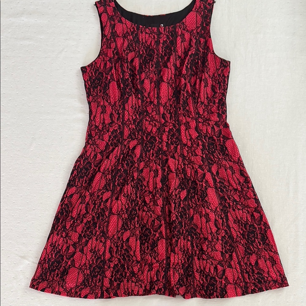Laura Red and Black Sleeveless A-Line Dress